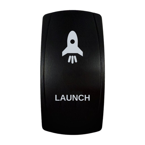 LAUNCH rocker switch with laser-etched launch icon, in daylight