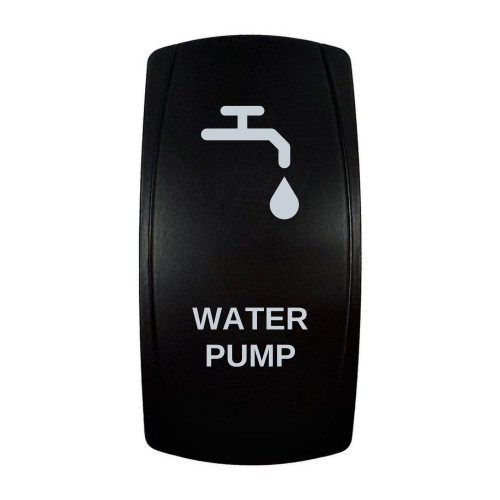 WATER PUMP rocker switch with laser-etched water pump / faucet icon, in daylight