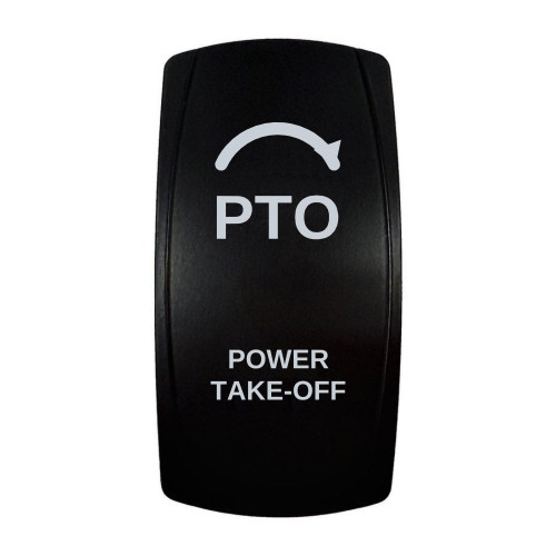 POWER TAKE-OFF rocker switch with laser-etched pto icon, in daylight