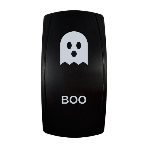 BOO rocker switch with laser-etched ghost icon, in daylight