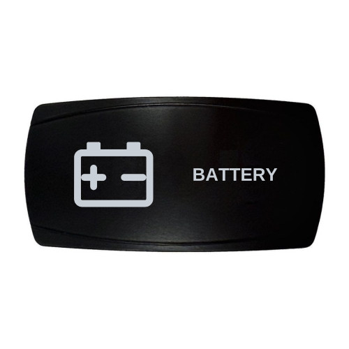 BATTERY horizontal rocker switch with laser-etched battery icon, in daylight