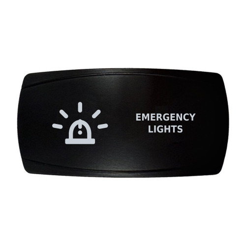 EMERGENCY LIGHTS horizontal rocker switch with laser-etched emergency lights icon, in daylight