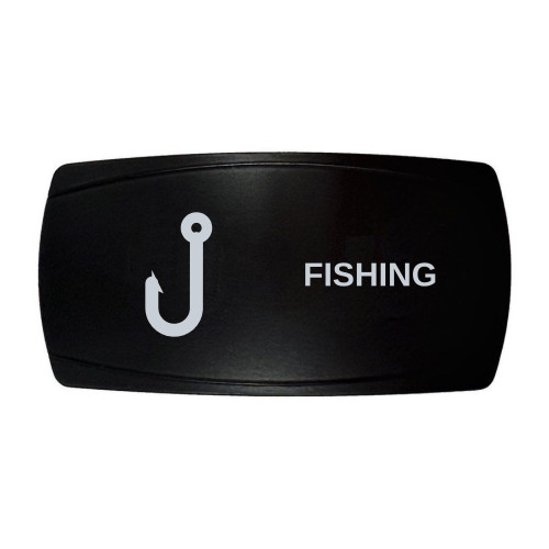 FISHING horizontal rocker switch with laser-etched fish hook icon, in daylight