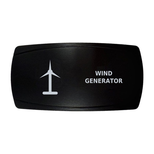 WIND GENERATOR horizontal rocker switch with laser-etched wind turbine icon, in daylight