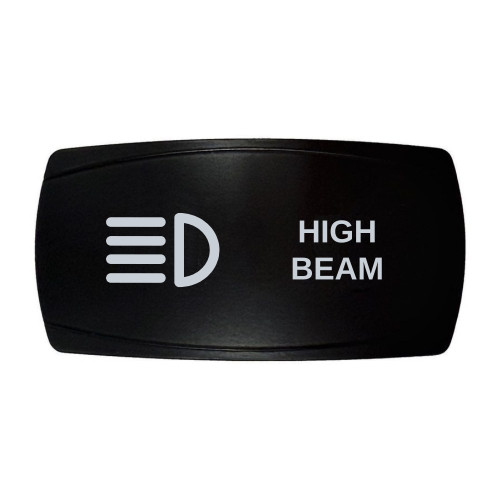 HIGH BEAM horizontal rocker switch with laser-etched high beam icon, in daylight