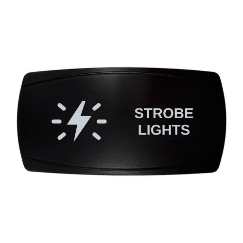 STROBE LIGHTS horizontal rocker switch with laser-etched strobe lights icon, in daylight