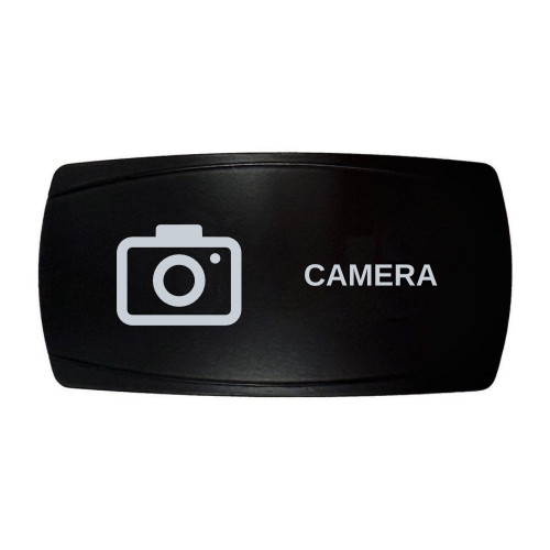 CAMERA horizontal rocker switch with laser-etched camera icon, in daylight