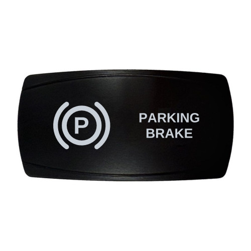 PARKING BRAKE horizontal rocker switch with laser-etched parking brake icon, in daylight