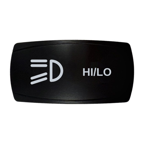 HI/LO horizontal rocker switch with laser-etched hi / lo beam icon, in daylight