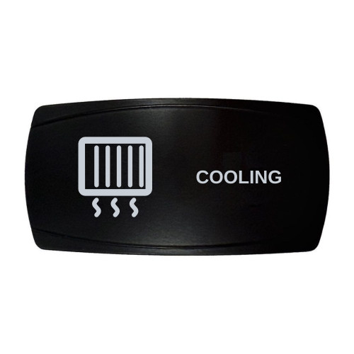 COOLING horizontal rocker switch with laser-etched radiator / cooling icon, in daylight