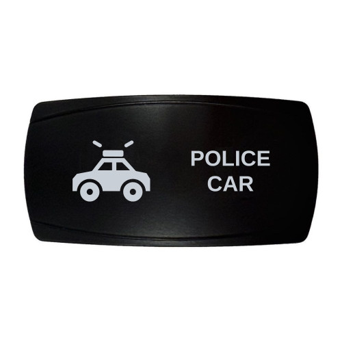 POLICE CAR horizontal rocker switch with laser-etched police car icon, in daylight
