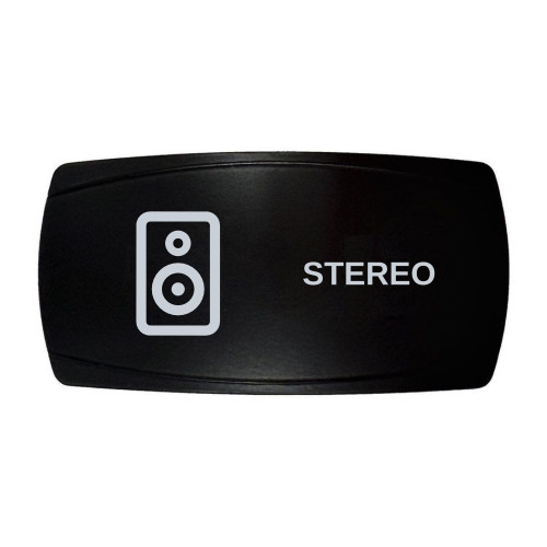 STEREO horizontal rocker switch with laser-etched stereo icon, in daylight