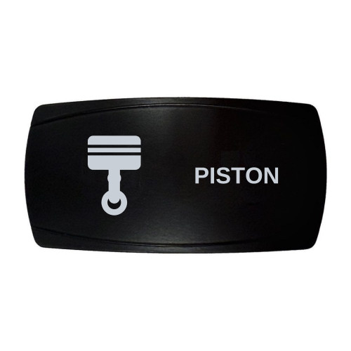 PISTON horizontal rocker switch with laser-etched piston / performance icon, in daylight