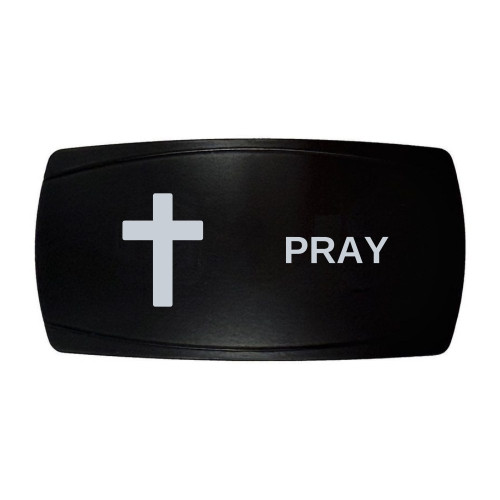PRAY horizontal rocker switch with laser-etched cross icon, in daylight