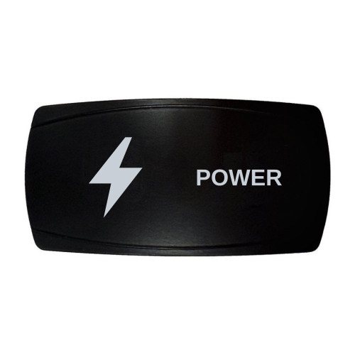 POWER horizontal rocker switch with laser-etched lightning bolt icon, in daylight