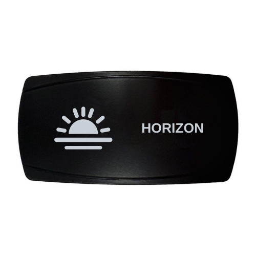 HORIZON horizontal rocker switch with laser-etched sunrise / horizon icon, in daylight