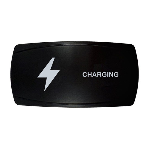 CHARGING horizontal rocker switch with laser-etched charging / power icon, in daylight