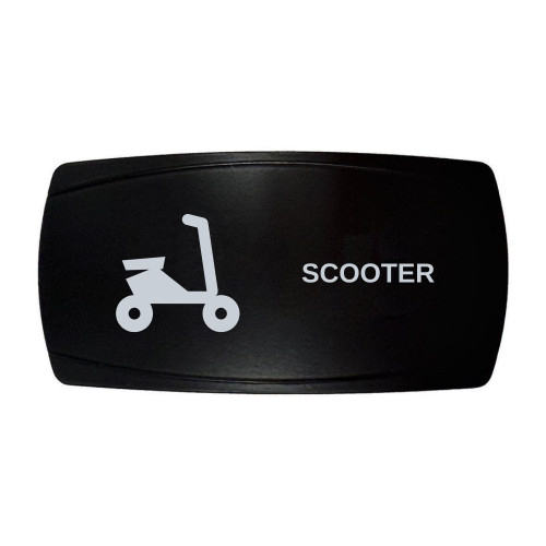 SCOOTER horizontal rocker switch with laser-etched scooter / moped icon, in daylight