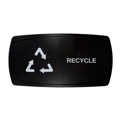 RECYCLE horizontal rocker switch with laser-etched recycle icon, in daylight