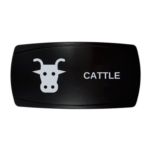 CATTLE horizontal rocker switch with laser-etched cow icon, in daylight