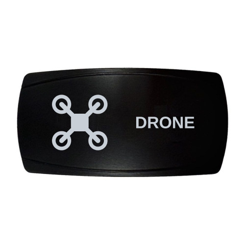 DRONE horizontal rocker switch with laser-etched drone icon, in daylight