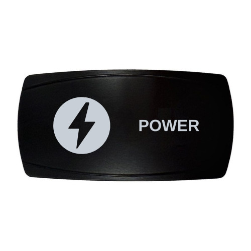 POWER horizontal rocker switch with laser-etched power bolt icon, in daylight
