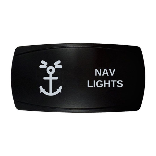 NAV LIGHTS horizontal rocker switch with laser-etched nav / anchor lights icon, in daylight