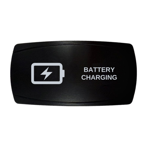 BATTERY CHARGING horizontal rocker switch with laser-etched battery charging icon, in daylight