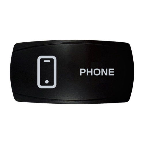 PHONE horizontal rocker switch with laser-etched phone icon, in daylight