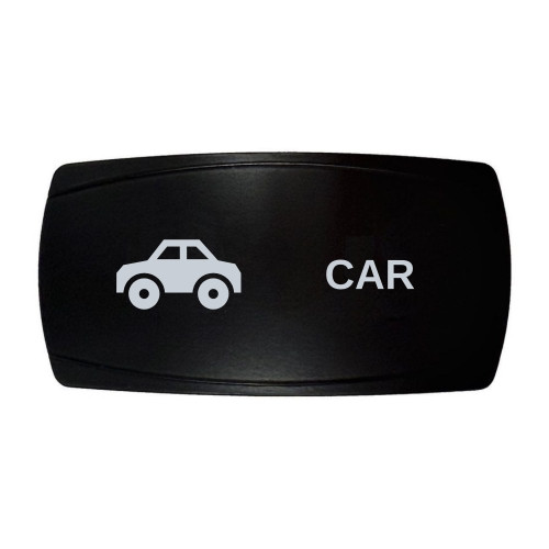 CAR horizontal rocker switch with laser-etched car icon, in daylight