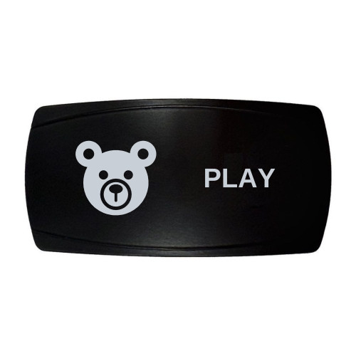 PLAY horizontal rocker switch with laser-etched bear icon, in daylight