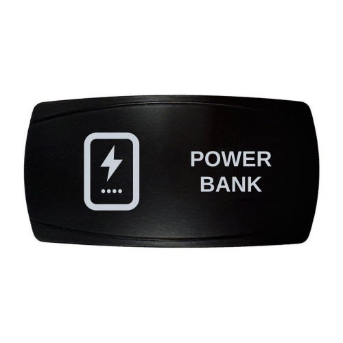 POWER BANK horizontal rocker switch with laser-etched power bank icon, in daylight