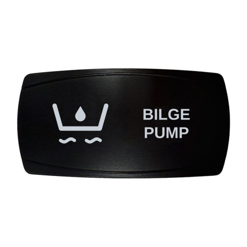 BILGE PUMP horizontal rocker switch with laser-etched bilge pump icon, in daylight