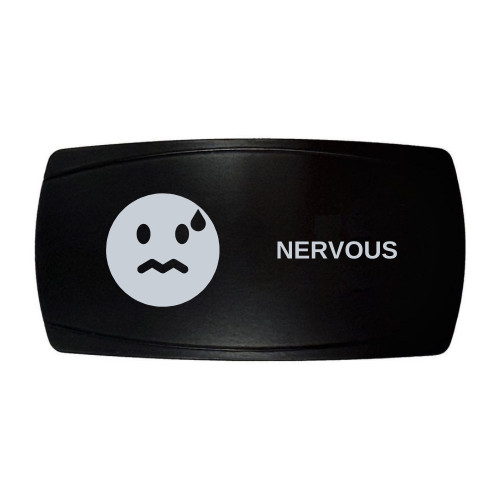 NERVOUS horizontal rocker switch with laser-etched nervous icon, in daylight