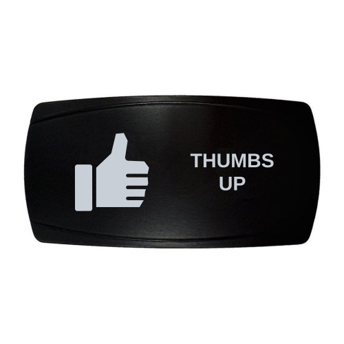 THUMBS UP horizontal rocker switch with laser-etched thumbs up icon, in daylight
