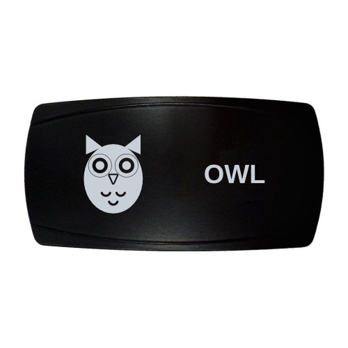 OWL horizontal rocker switch with laser-etched owl icon, in daylight
