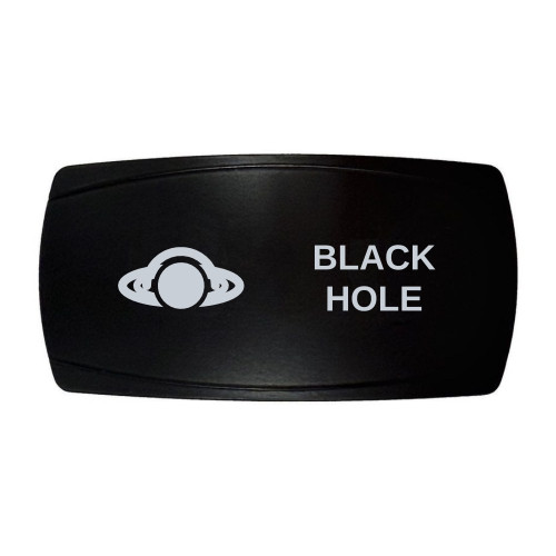 BLACK HOLE horizontal rocker switch with laser-etched black hole icon, in daylight