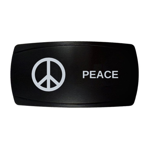 PEACE horizontal rocker switch with laser-etched peace icon, in daylight