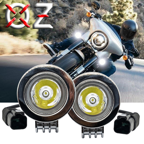 Chrome Auxiliary 20w LED lights Spot Motorcycle Cruiser Fog Passing DRL