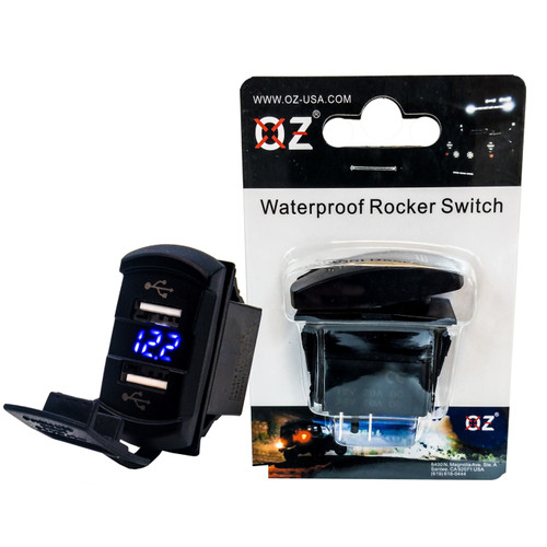 USB Voltmeter OZ-USA® Dual Car Fast Charger Universal Rocker Style Blue LED Digital Display Volt meter 