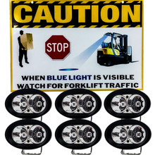 6X Blue Forklift LED Light and Warehouse Safety Laminated Vinyl Caution Sign