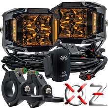 Side Lights 75W Amber LED Pod 180° Beam DRL with Power Bus Bar Wire Harness Kit & Roll Cage Pillar Mount Rotating Brackets