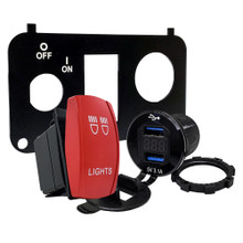 Golf Cart Key Switch Plate Lights On/Off Red Rocker Switch with 48V Voltage Meter and USB Charger for EZGO TXT PDS Electric