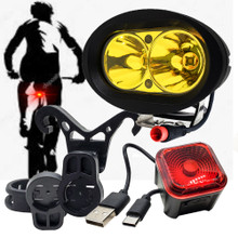 8W Neon Yellow LED E-Bike Headlight with 2-Pin Julet Plug & USB Smart Brake Light 12V–60V Compatible with Lectric Velotric Aventon and Juiced Electric Bikes