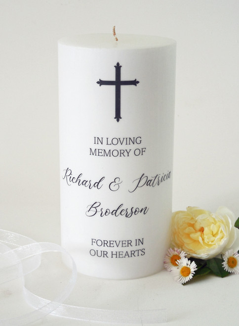 Personalized Black Traditional Cross Memorial Candle - Customized Christian Memorial Candles - 3x6