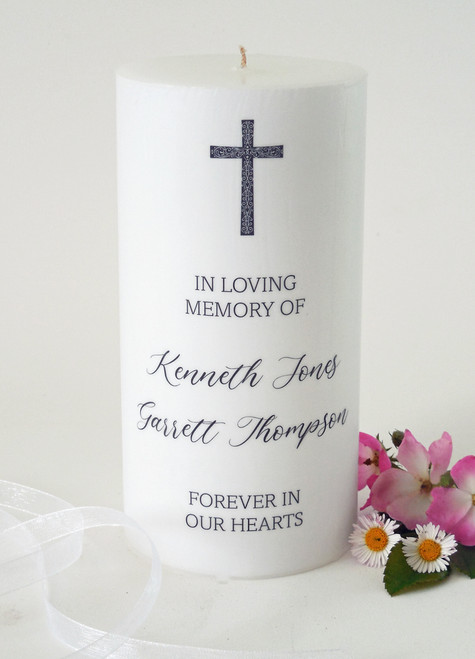 Personalized Black Modern Cross Memorial Candle - Customized Christian Memorial Candles - 3x6