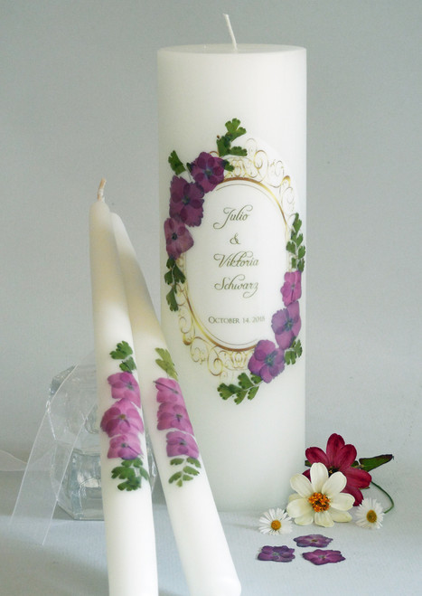 Vintage Plum Hydrangea Wedding Unity Candles 