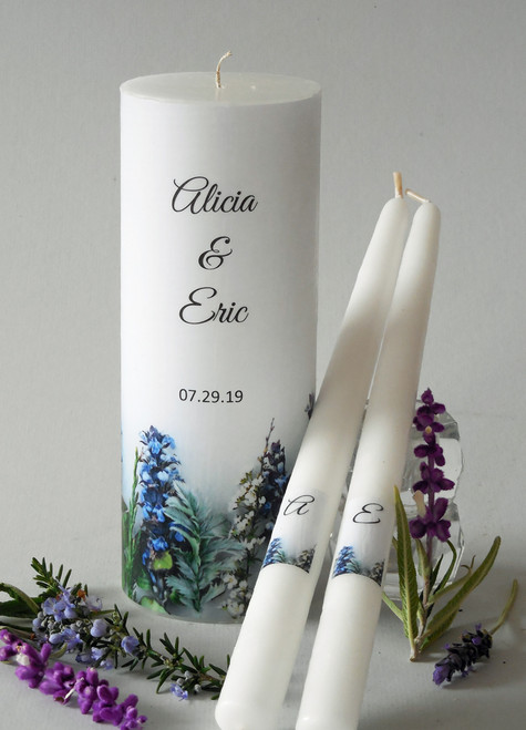 Blue Flower Wedding Unity Candle Set