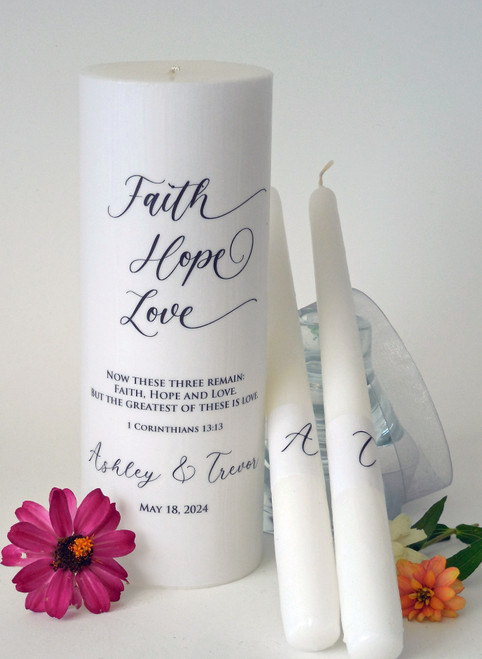 Faith Hope Love Wedding Unity Candles - Black