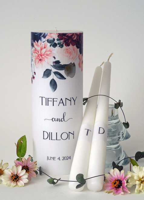 Burgundy Floral Wedding Unity Candle Set